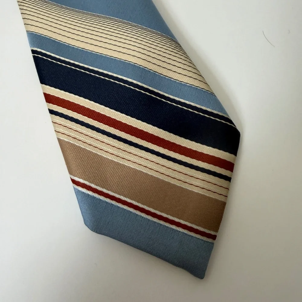 VTG La Bella Collection Striped Mens Necktie Blue Tan Formal Occasion Career Tie